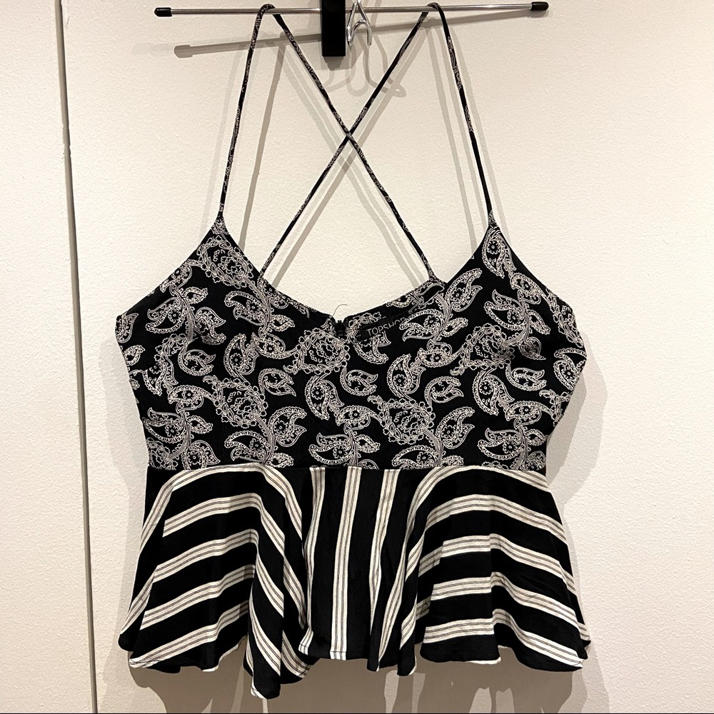 Topshop black & white peplum/babydoll crop top size 4 NWOT